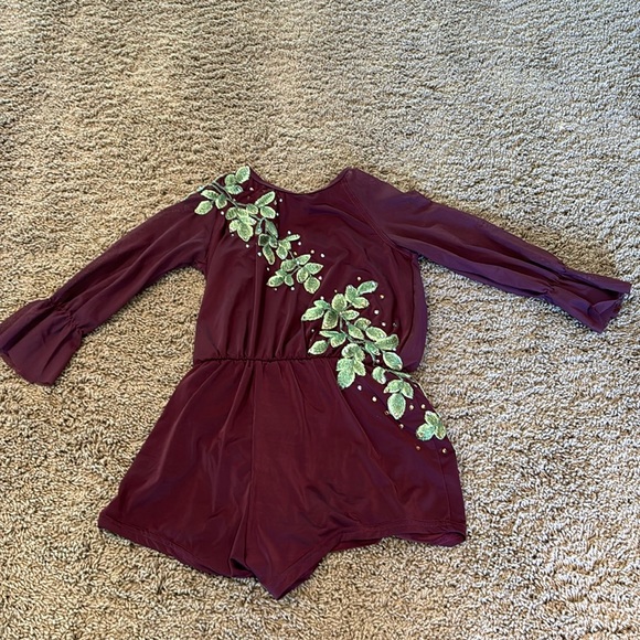 Semi Custom Wine Green Leaf Romper Costume - Picture 1 of 10